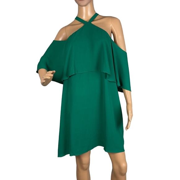 Krisa Off Shoulder Halter Dress Emerald Green Size L NWT Revolve Made in USA - Picture 1 of 10
